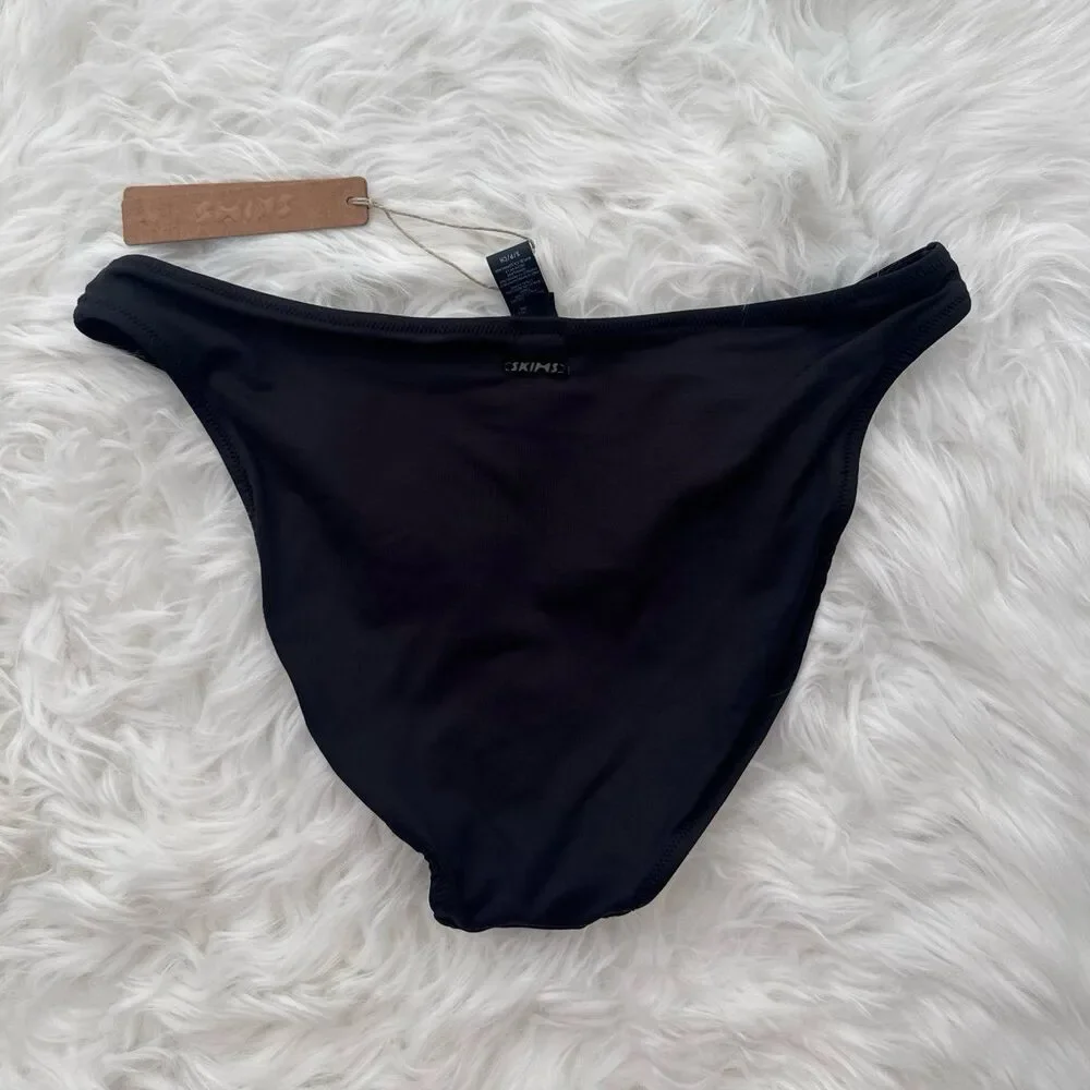 Skims Signature Swim Dipped Mid Coverage Bikini Bottom Onyx Size Small